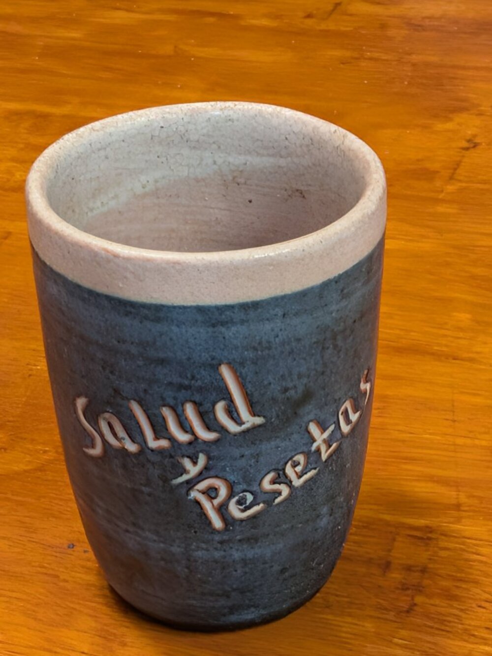 Handmade signed Spanish pottery cup or vase